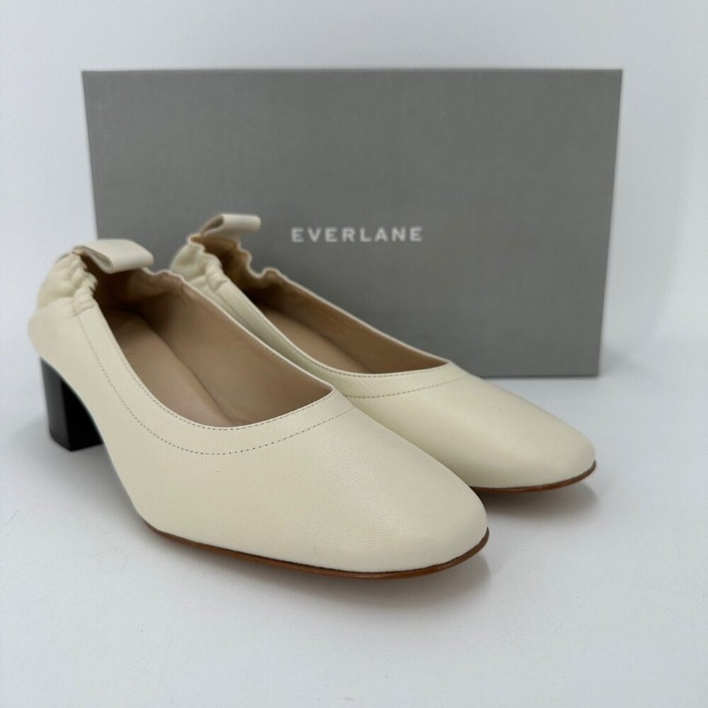 Everlane The Italian Leather Day Heel in Bone 10.5 Women's Elastic Back Comfort